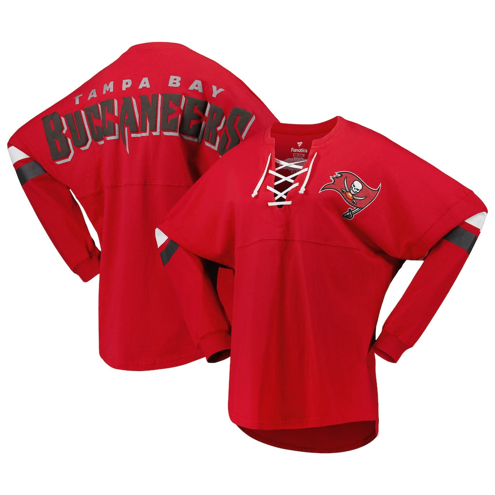 Women's Tampa Bay Buccaneers Fanatics Spirit Lace up V-Neck shirt