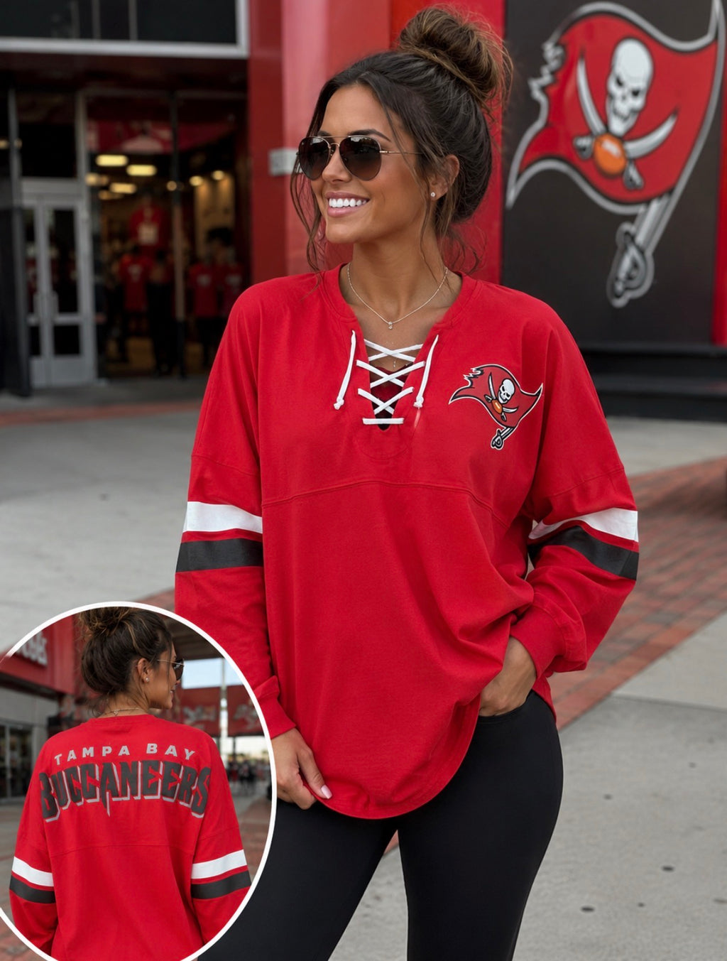 Women's Tampa Bay Buccaneers Fanatics Spirit Lace up V-Neck shirt
