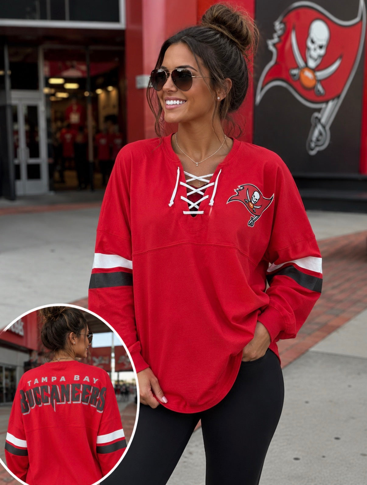 Women's Tampa Bay Buccaneers Fanatics Spirit Lace up V-Neck shirt
